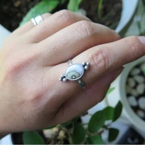 Sterling Silver ocean jasper Oval Stone Ring